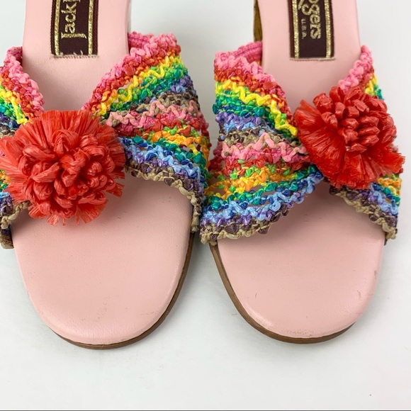 Jack Rogers Vintage Heels Raffia Rainbow Cork Wedge 70s 6.5 - Picture 4 of 12